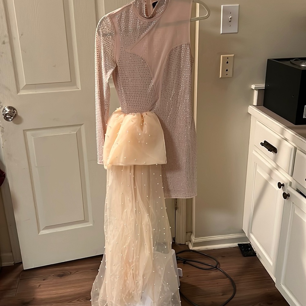 Tan, rhinestone/tulle dress